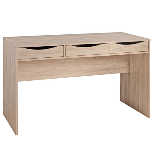 Schreibtisch MASSA 120cm Sonoma Eiche mit drei Schubladen in Gesamtansicht von vorne.