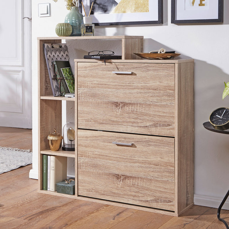 Schuhkipper MASSA 2 Fächer Sonoma Eiche Holz 12 Paar 85x24x93cm