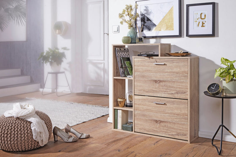 Schuhkipper MASSA 2 Fächer Sonoma Eiche Holz 12 Paar 85x24x93cm