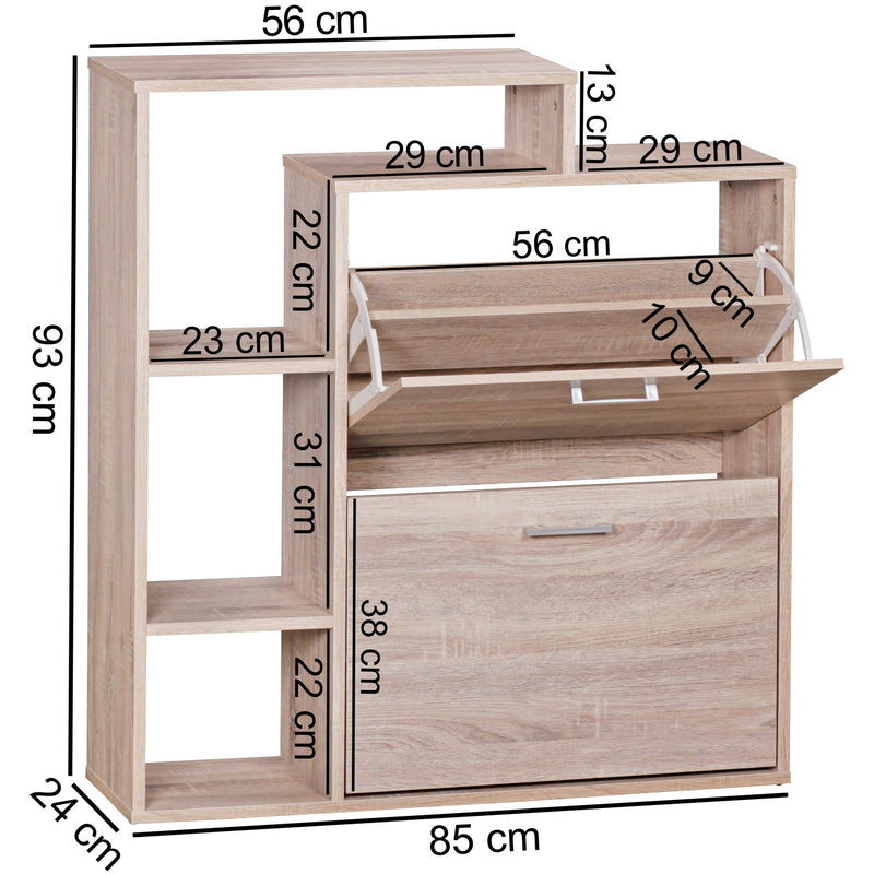 Schuhkipper MASSA 2 Fächer Sonoma Eiche Holz 12 Paar 85x24x93cm