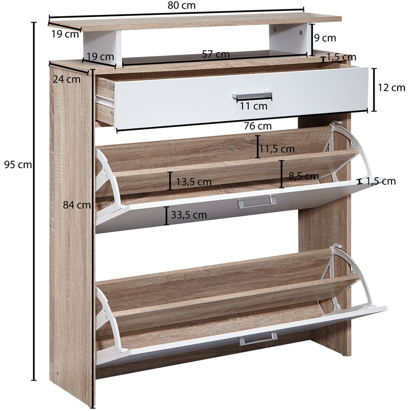 Schuhkipper Sonoma Eiche 80x95x24cm Modern mit Schublade Flurschrank