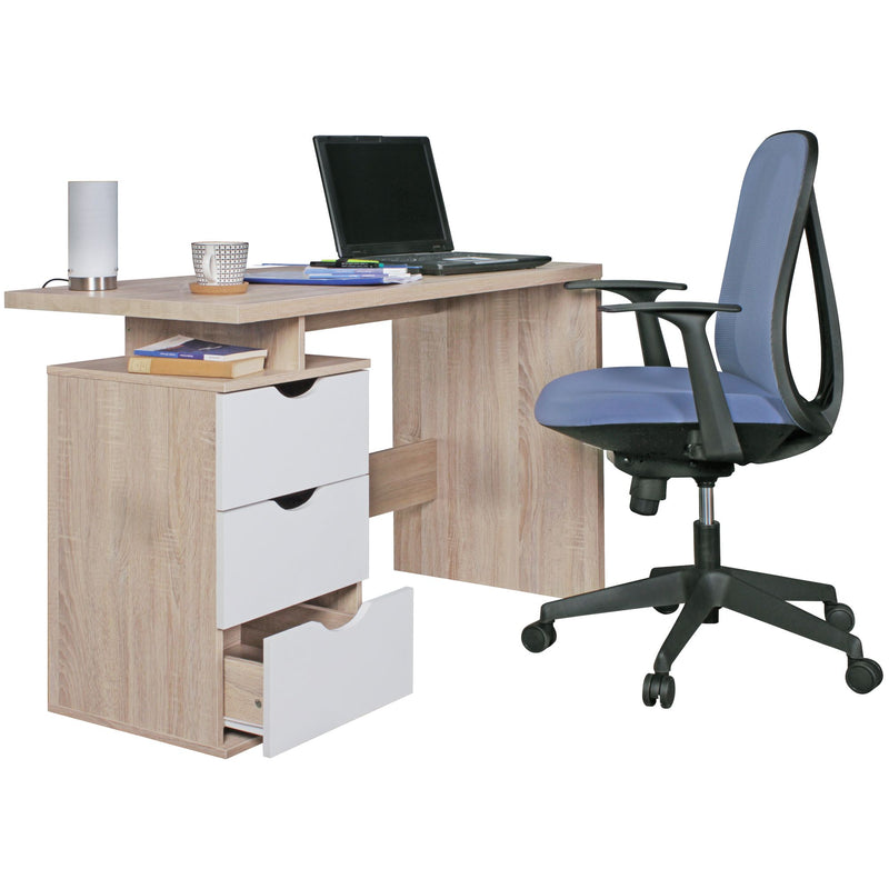 Schreibtisch MASSA 120x76x53cm 3 Schubladen Sonoma Weiß modern Jugendlich