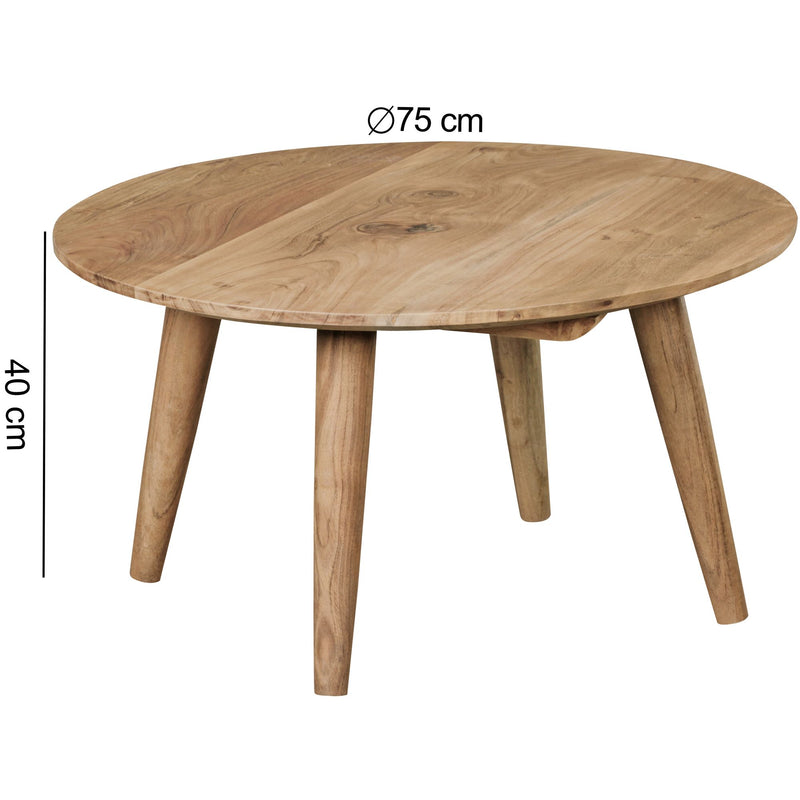Couchtisch BOHA rund Ø75cm Massivholz Akazie Landhausstil