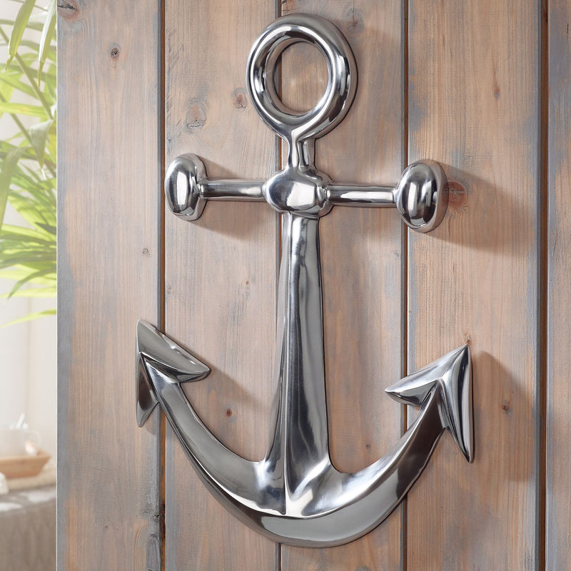 Anker Wanddeko Aluminium 62x40cm Silber Nautisch Modern Wohnzimmer