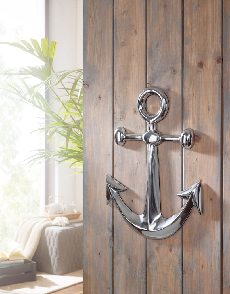 Anker Wanddeko Aluminium 62x40cm Silber Nautisch Modern Wohnzimmer