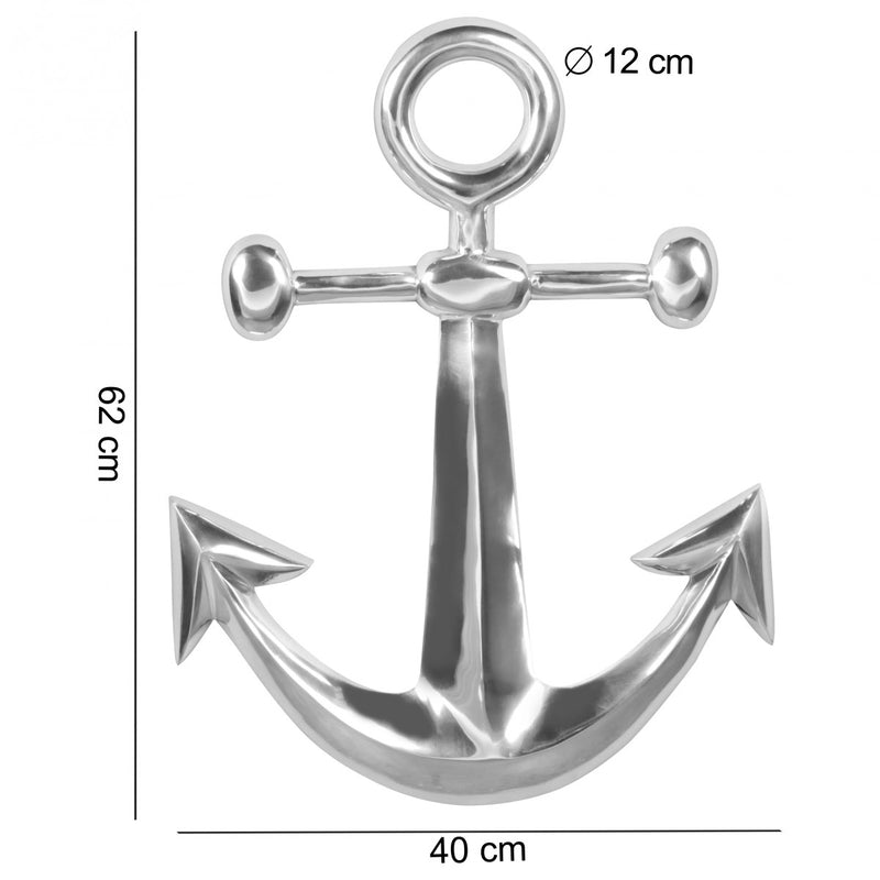 Anker Wanddeko Aluminium 62x40cm Silber Nautisch Modern Wohnzimmer