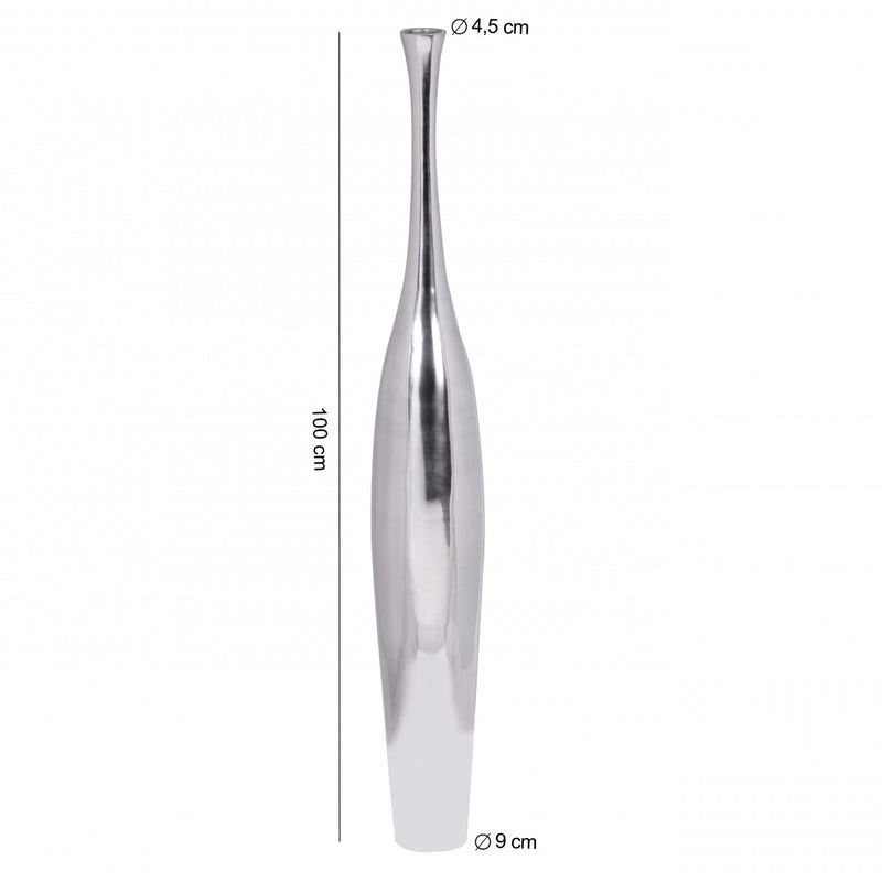 Vase BOTTLE L Aluminium Silber modern groß handgefertigt 1 Öffnung