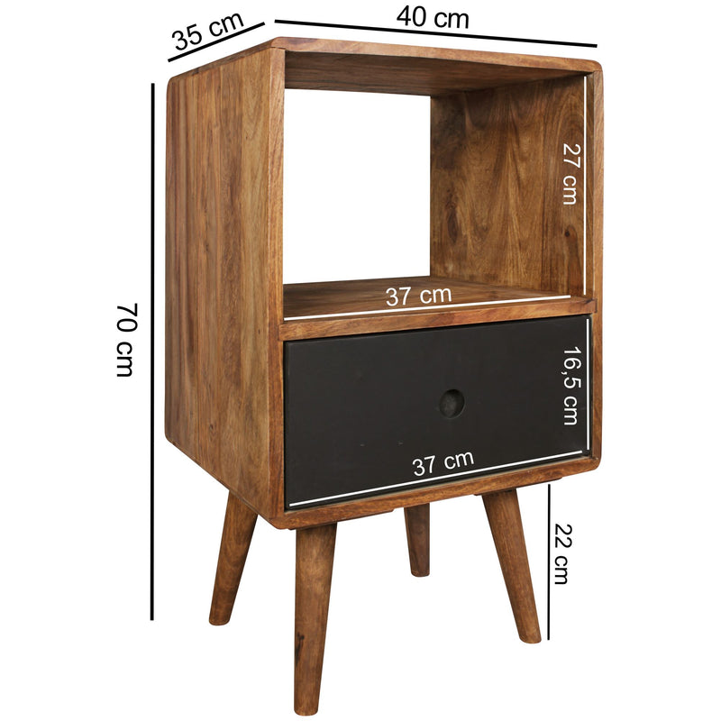 Nachtkonsole REPA Sheesham-Holz Schublade dunkelbraun 40x35x70cm Retro
