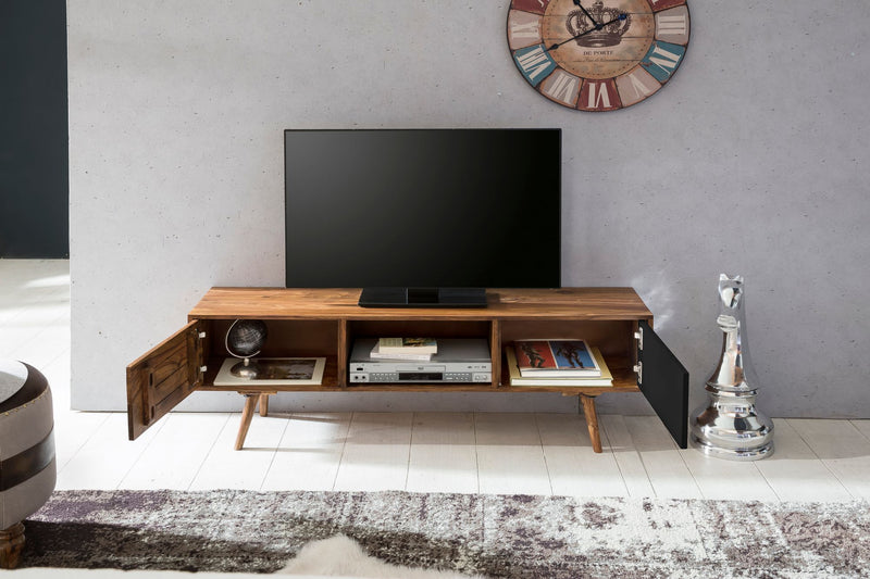 TV Lowboard REPA 140cm Sheesham Landhaus 2 Türen Fach Vintage Braun