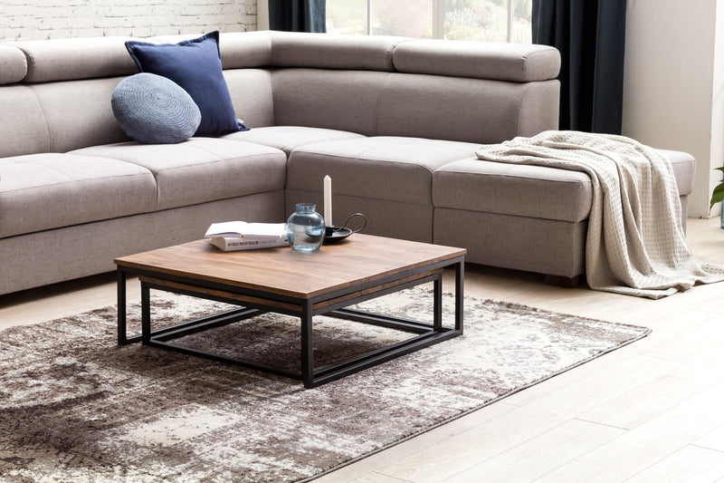 Couchtisch Akola 2-teilig Sheesham Massivholz Metallbeine 75x75x27cm