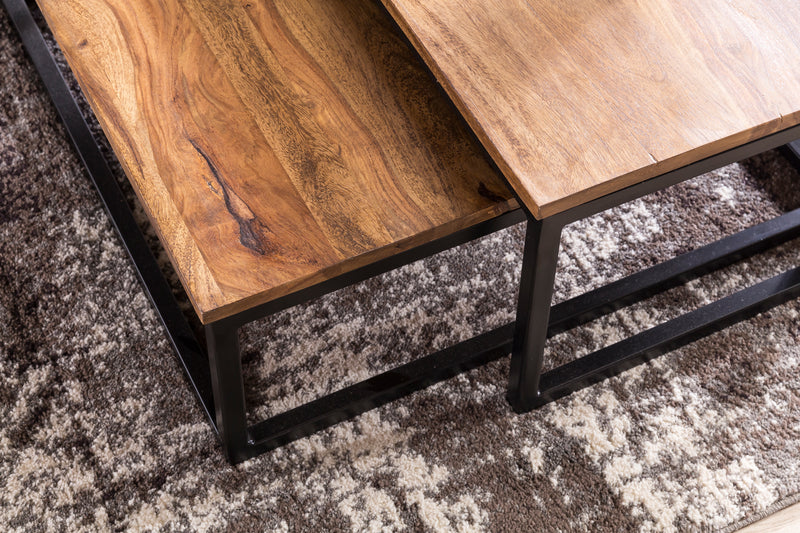 Couchtisch Akola 2-teilig Sheesham Massivholz Metallbeine 75x75x27cm