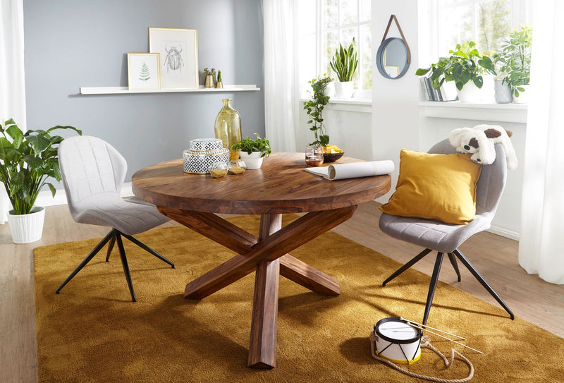 Esszimmertisch BOHA rund 120cm Sheesham Massivholz Landhaus braun