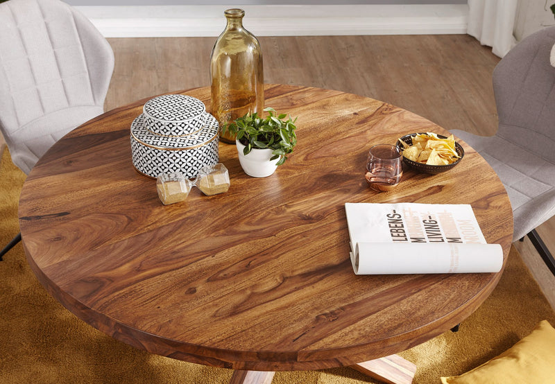 Esszimmertisch BOHA rund 120cm Sheesham Massivholz Landhaus braun