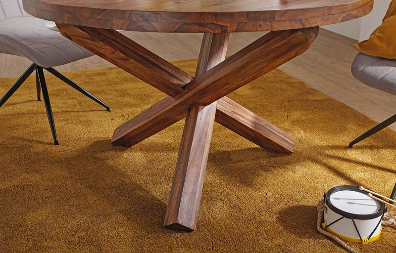 Esszimmertisch BOHA rund 120cm Sheesham Massivholz Landhaus braun