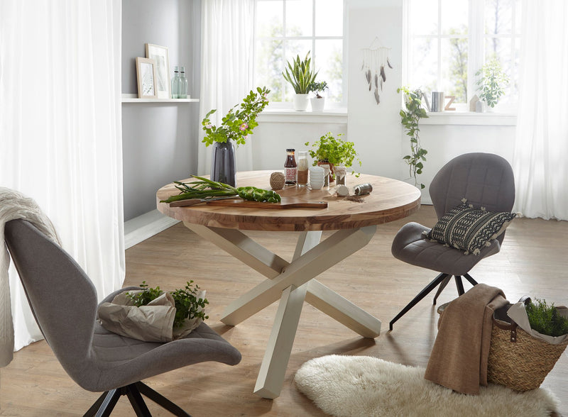 Esstisch BOHA rund 120cm Akazie Massivholz Landhausstil braun