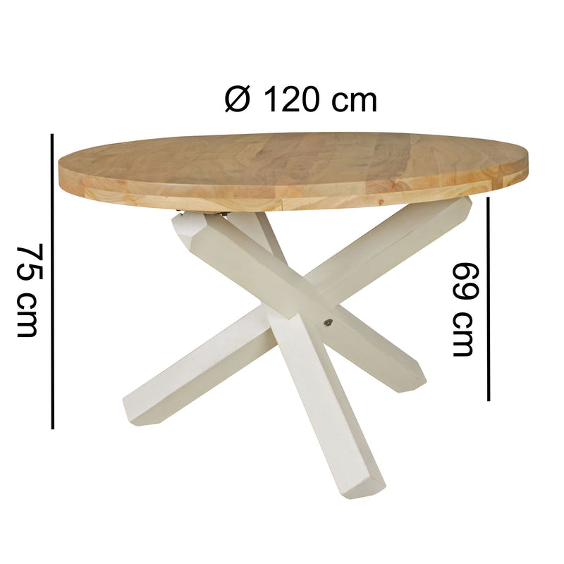 Esstisch BOHA rund 120cm Akazie Massivholz Landhausstil braun