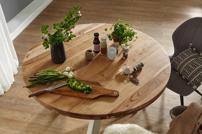Esstisch BOHA rund 120cm Akazie Massivholz Landhausstil braun