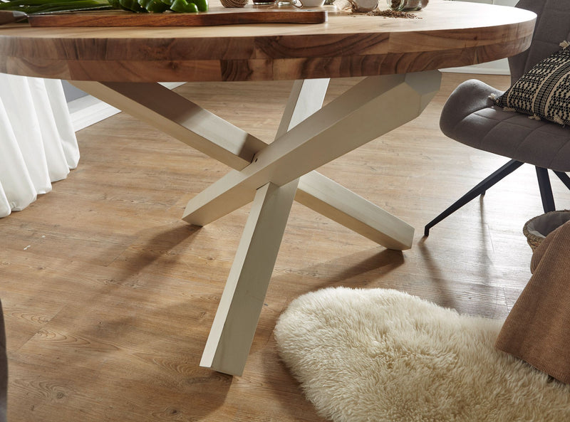 Esstisch BOHA rund 120cm Akazie Massivholz Landhausstil braun