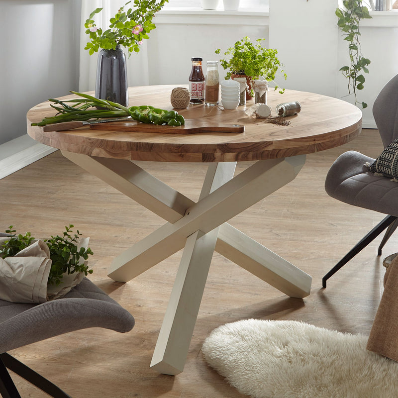Esstisch BOHA rund 120cm Akazie Massivholz Landhausstil braun