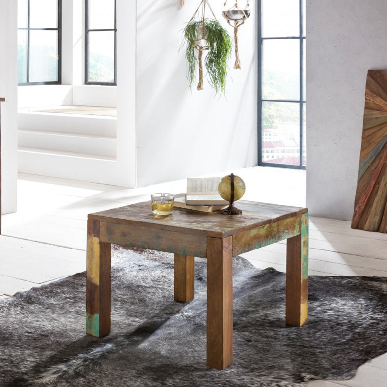 Couchtisch Kalkutta 60x47x60cm Massivholz Shabby-Chic Bootsholz quadratisch