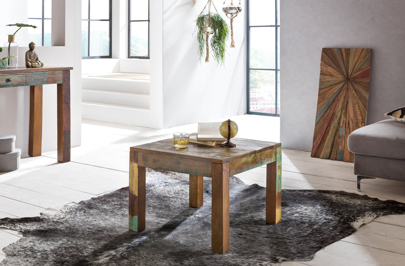 Couchtisch Kalkutta 60x47x60cm Massivholz Shabby-Chic Bootsholz quadratisch