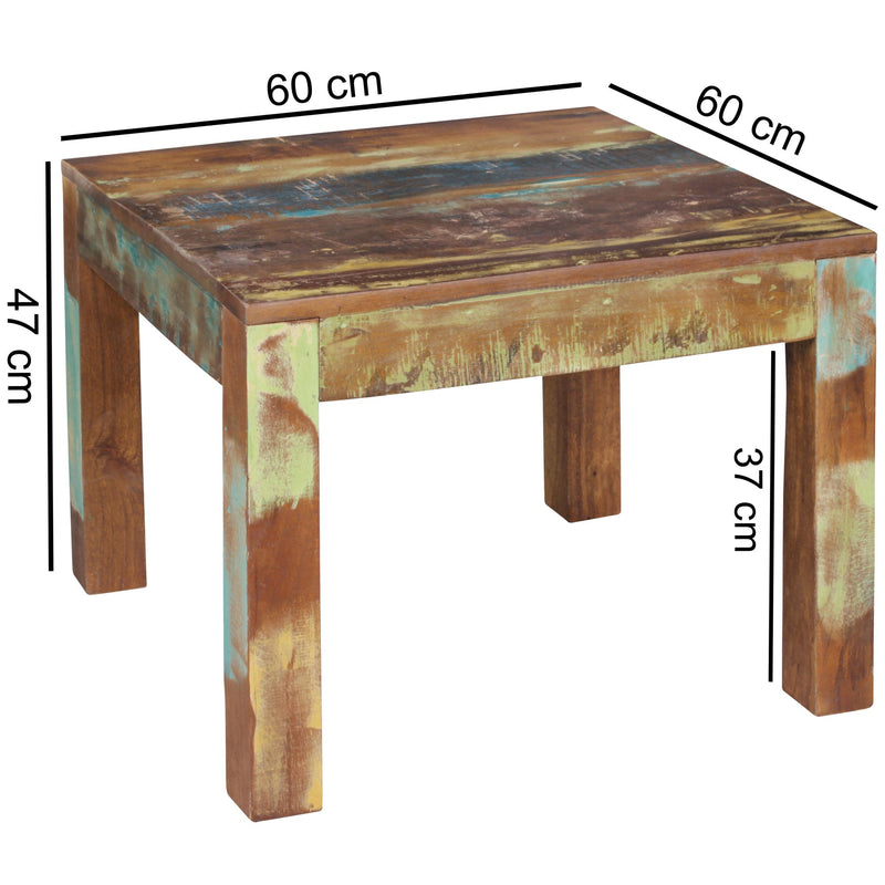 Couchtisch Kalkutta 60x47x60cm Massivholz Shabby-Chic Bootsholz quadratisch