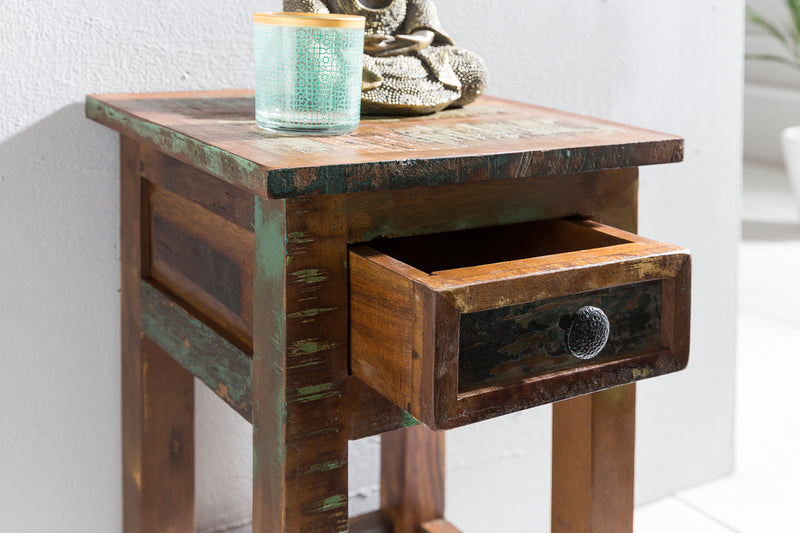 Beistelltisch Kalkutta Massivholz 30x30x50cm Schublade Shabby-Chic