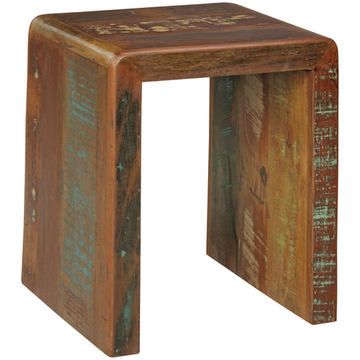 Beistelltisch Kalkutta aus Massivholz in Braun mit Shabby-Chic-Patina, Gesamtansicht von vorne.