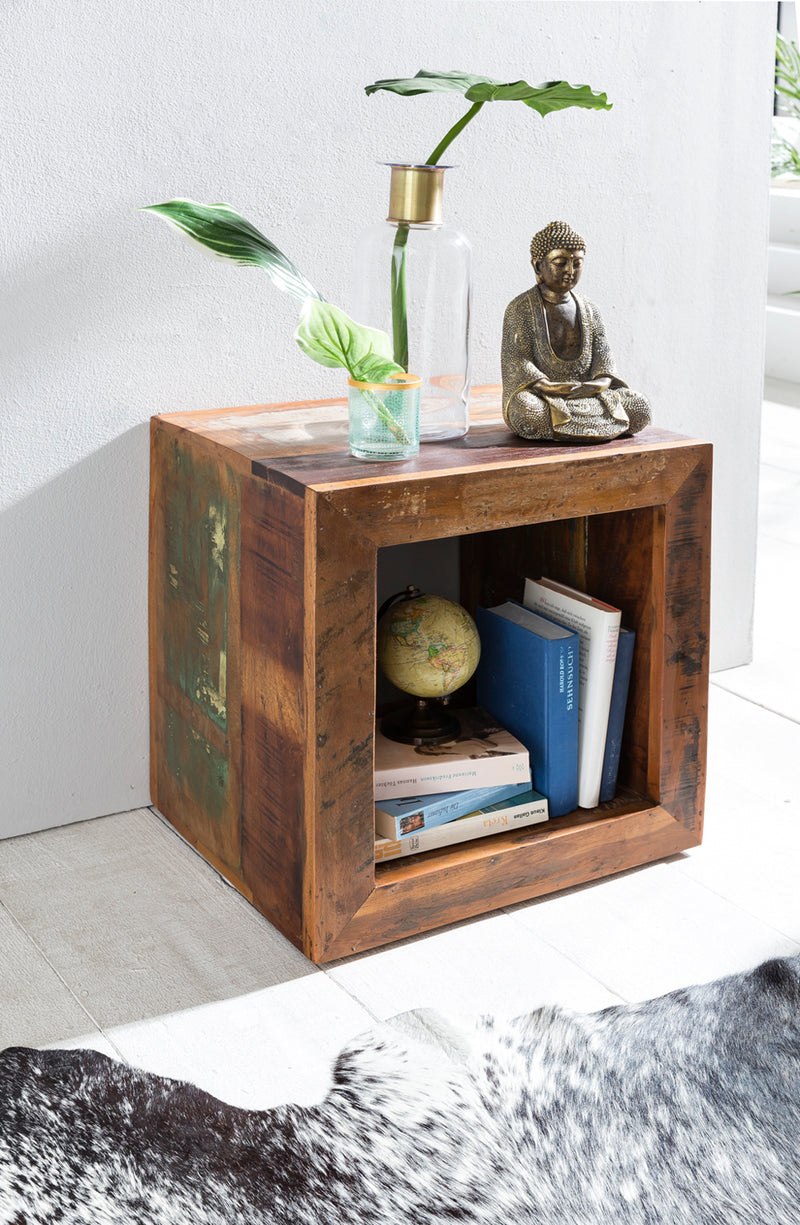 Beistelltisch Kalkutta Massivholz Cube 45x45x35cm mit Ablage Wohnzimmer