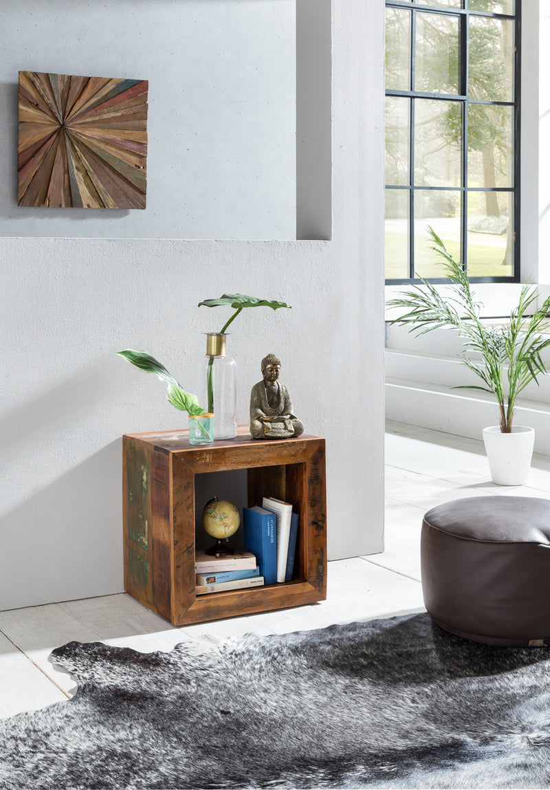Beistelltisch Kalkutta Massivholz Cube 45x45x35cm mit Ablage Wohnzimmer
