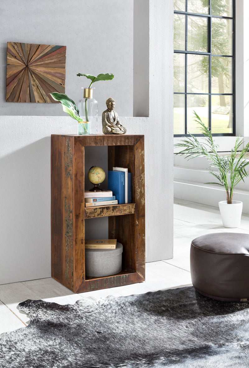 Bücherregal Kalkutta Massivholz 2 Ebenen Shabby-Chic 45x35x90cm