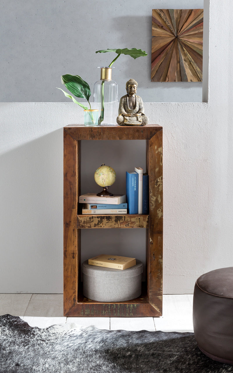 Bücherregal Kalkutta Massivholz 2 Ebenen Shabby-Chic 45x35x90cm