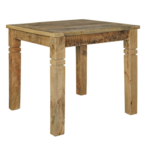 Esszimmertisch WL5.077 aus Mango Massivholz mit quadratischer Tischplatte und massiven Holzbeinen in Gesamtansicht.