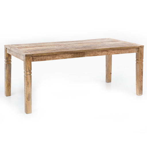 Esszimmertisch WL5.078 in Mango-Massivholz mit rechteckiger Platte und gedrechselten Beinen, Gesamtansicht von vorne.