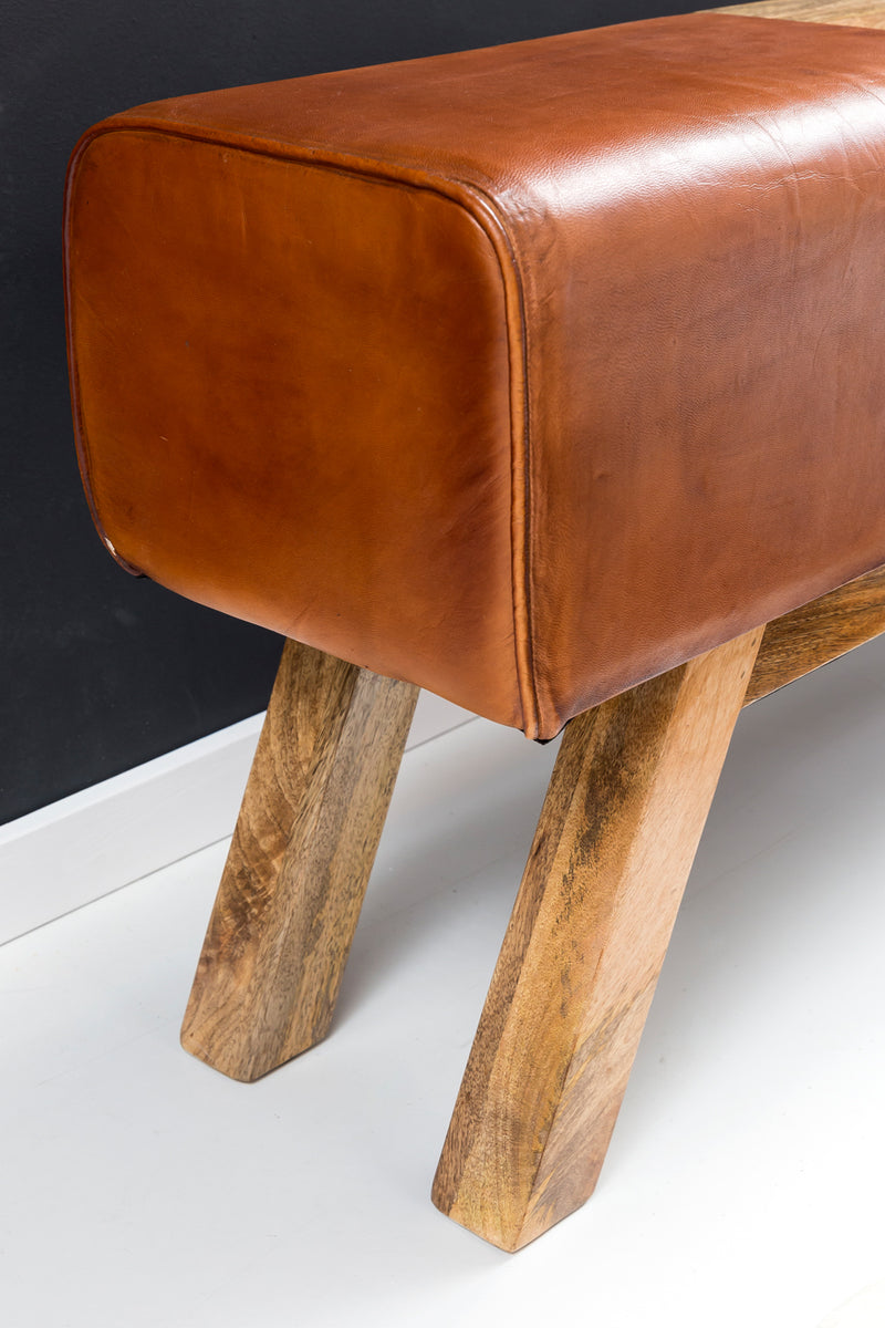 Turnbock Sitzbank Echtleder Braun Aufbewahrungsfach 120x29x53 cm