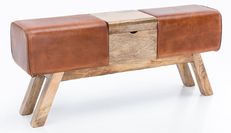 Turnbock Sitzbank Echtleder Braun Aufbewahrungsfach 120x29x53 cm