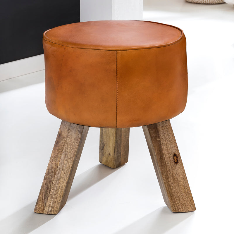 Sitzhocker WL5.102 Holz Leder Braun Modern 37x45x37 cm
