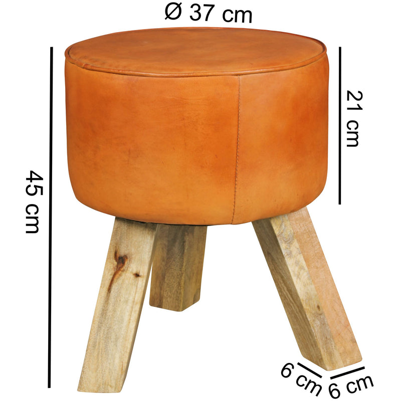 Sitzhocker WL5.102 Holz Leder Braun Modern 37x45x37 cm