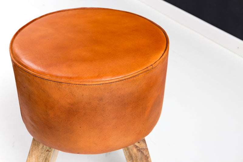 Sitzhocker WL5.102 Holz Leder Braun Modern 37x45x37 cm