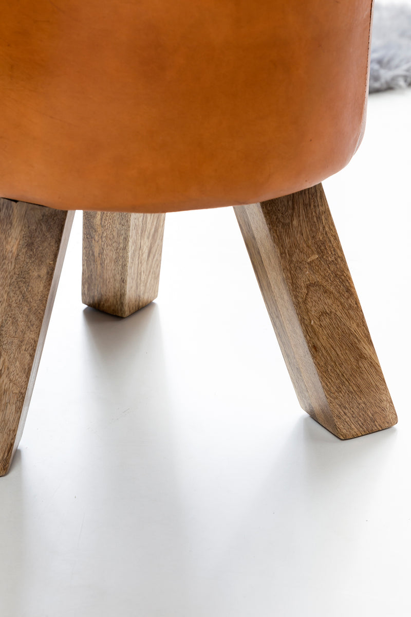 Sitzhocker WL5.102 Holz Leder Braun Modern 37x45x37 cm
