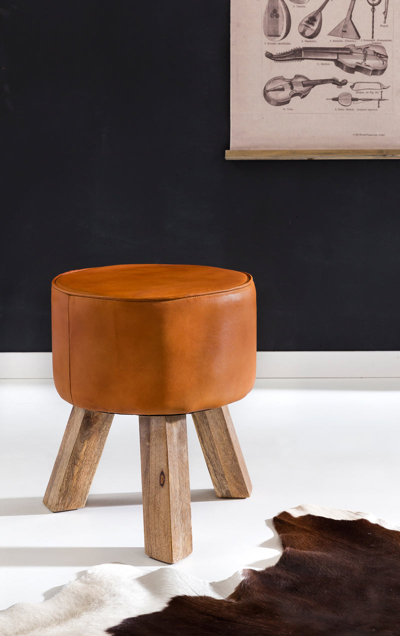 Sitzhocker WL5.102 Holz Leder Braun Modern 37x45x37 cm