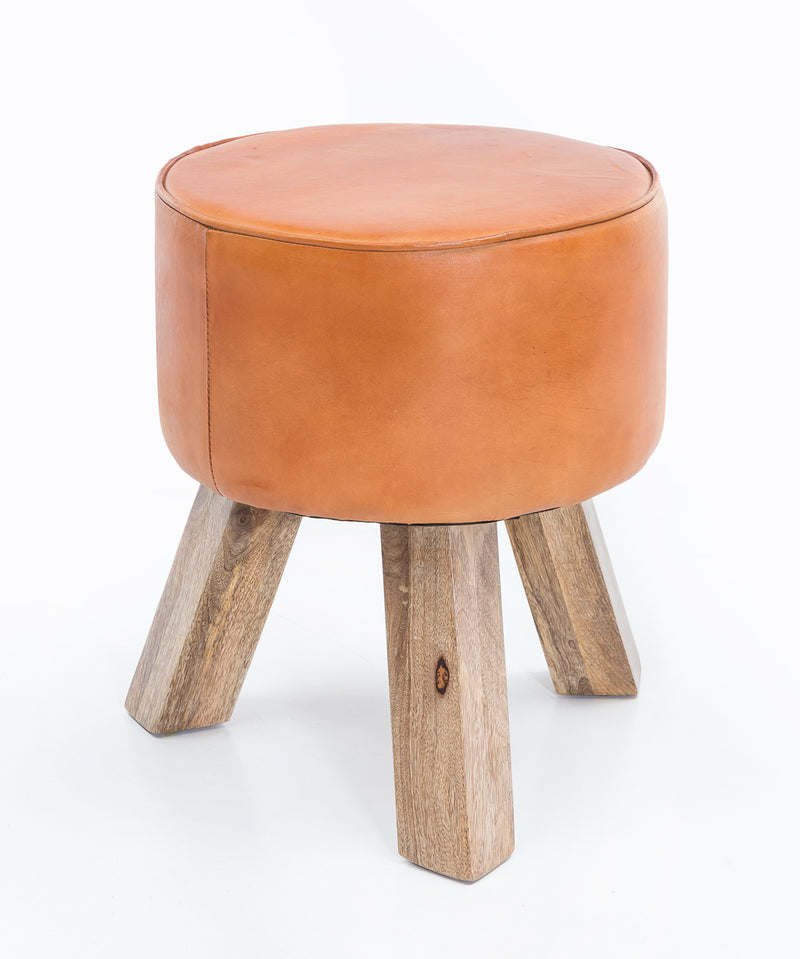 Sitzhocker WL5.102 Holz Leder Braun Modern 37x45x37 cm