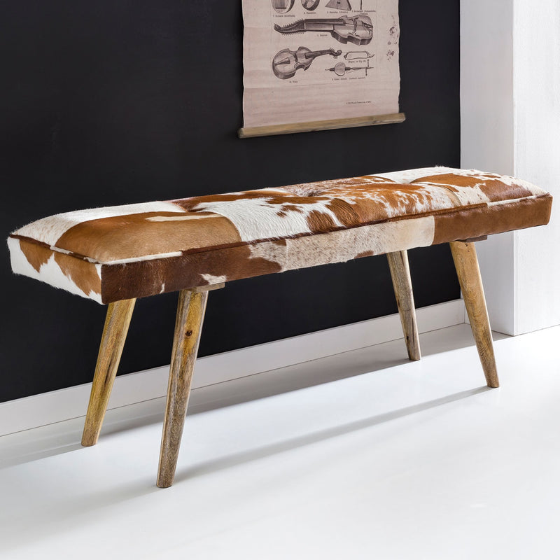 Sitzbank Ziegenfell Massivholz 120x40x52cm Polsterbank Braun Flur Esszimmer