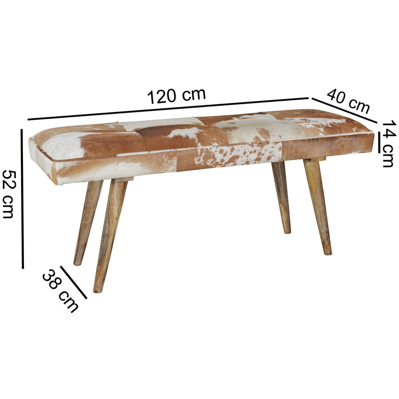 Sitzbank Ziegenfell Massivholz 120x40x52cm Polsterbank Braun Flur Esszimmer