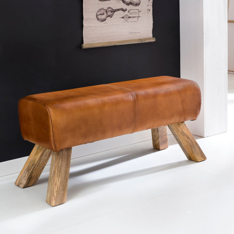 Sitzhocker WL5.105 Leder Holzbeine 90x30x43cm Modern Springbock