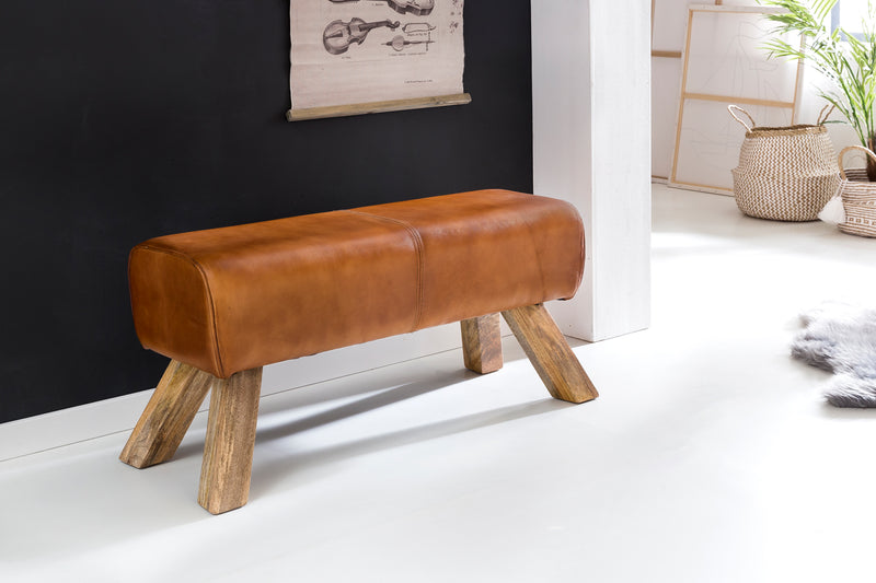 Sitzhocker WL5.105 Leder Holzbeine 90x30x43cm Modern Springbock