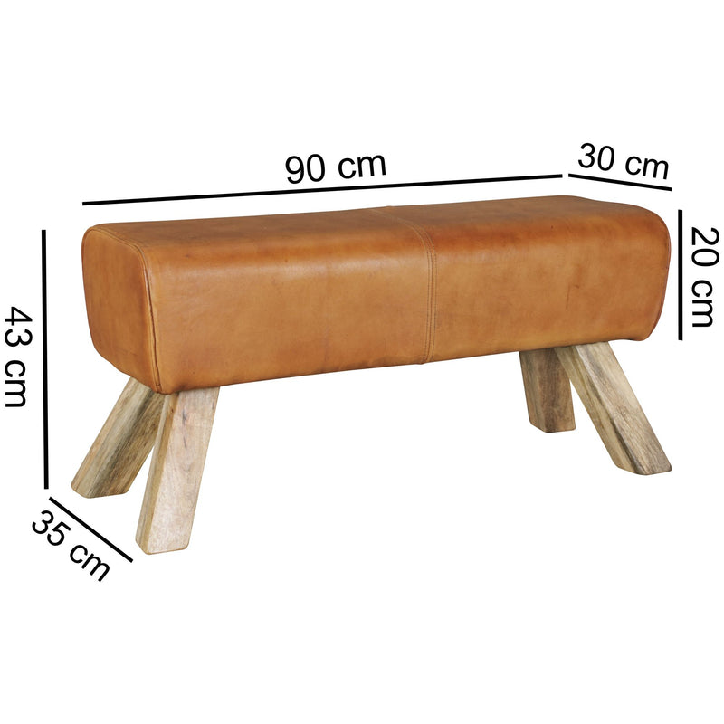 Sitzhocker WL5.105 Leder Holzbeine 90x30x43cm Modern Springbock