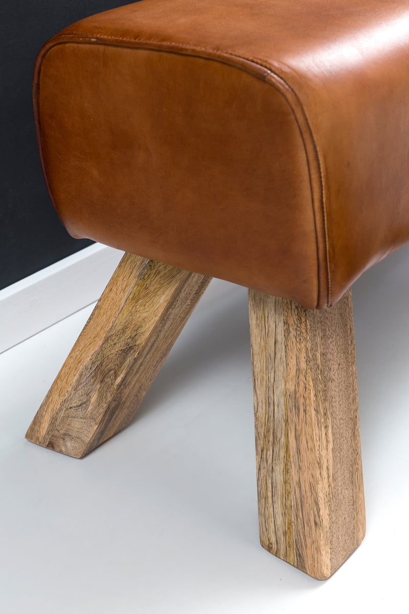 Sitzhocker WL5.105 Leder Holzbeine 90x30x43cm Modern Springbock