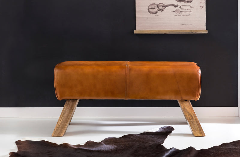 Sitzhocker WL5.105 Leder Holzbeine 90x30x43cm Modern Springbock