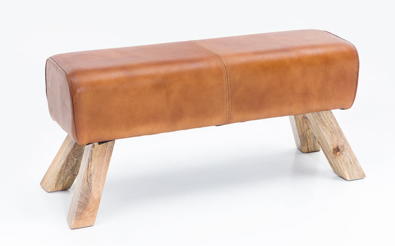 Sitzhocker WL5.105 Leder Holzbeine 90x30x43cm Modern Springbock